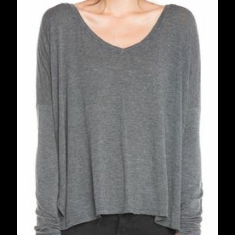 Brandy Melville Gray V-Neck Long Sleeve Top